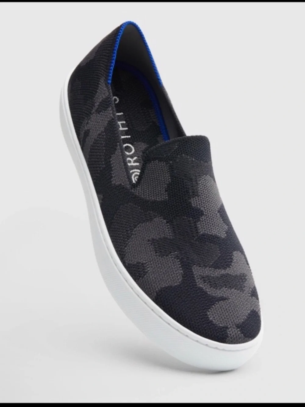 Rothys Camo Slip On Sneakers Dark Gray Camo Knit Comfort Casual Shoes Size 8.5